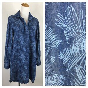 CLOTH & STONE Anthropologie Blue/Dark Wash Leaf Print Chambray Shirt Dress
